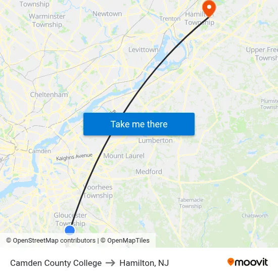 Camden County College to Hamilton, NJ map