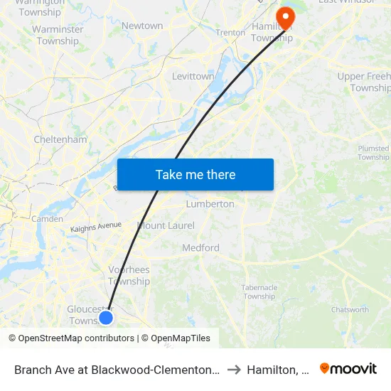 Branch Ave at Blackwood-Clementon Rd to Hamilton, NJ map