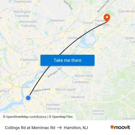 Collings Rd at Merrimac Rd to Hamilton, NJ map