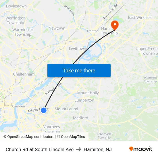 Church Rd at South Lincoln Ave to Hamilton, NJ map