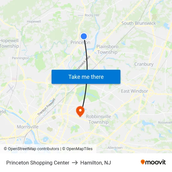 Princeton Shopping Center to Hamilton, NJ map