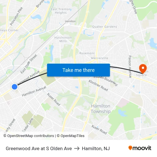 Greenwood Ave at S Olden Ave to Hamilton, NJ map