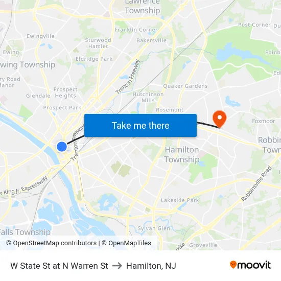 W State St at N Warren St to Hamilton, NJ map