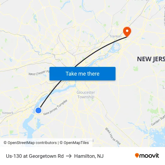 Us-130 at Georgetown Rd to Hamilton, NJ map