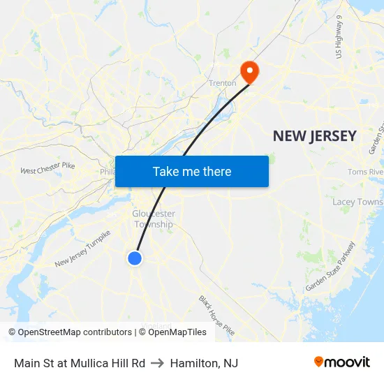 Main St at Mullica Hill Rd to Hamilton, NJ map