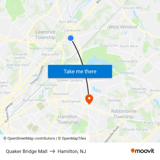 Quaker Bridge Mall to Hamilton, NJ map