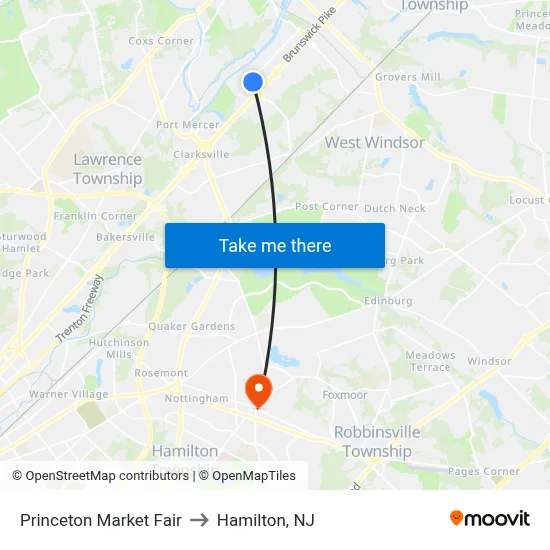 Princeton Market Fair to Hamilton, NJ map