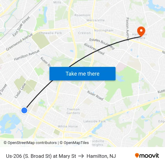 Us-206 (S. Broad St) at Mary St to Hamilton, NJ map