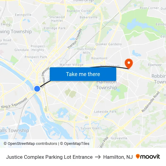 Justice Complex Parking Lot Entrance to Hamilton, NJ map