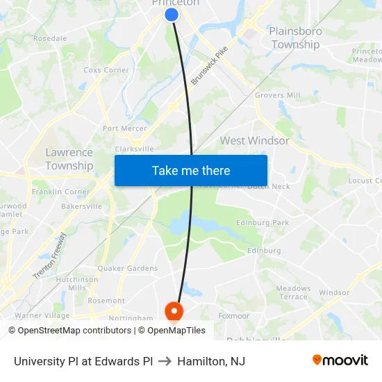 University Pl at Edwards Pl to Hamilton, NJ map