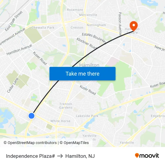 Independence Plaza# to Hamilton, NJ map