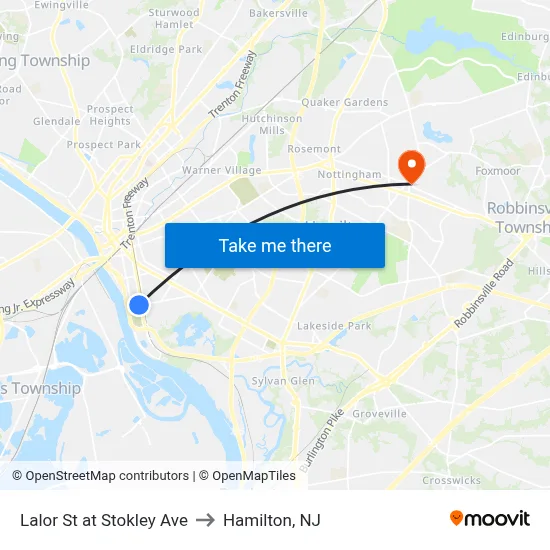 Lalor St at Stokley Ave to Hamilton, NJ map