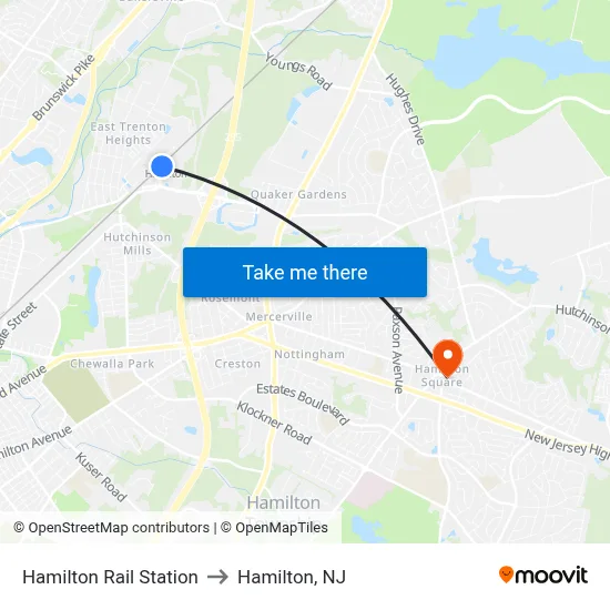 Hamilton Rail Station to Hamilton, NJ map