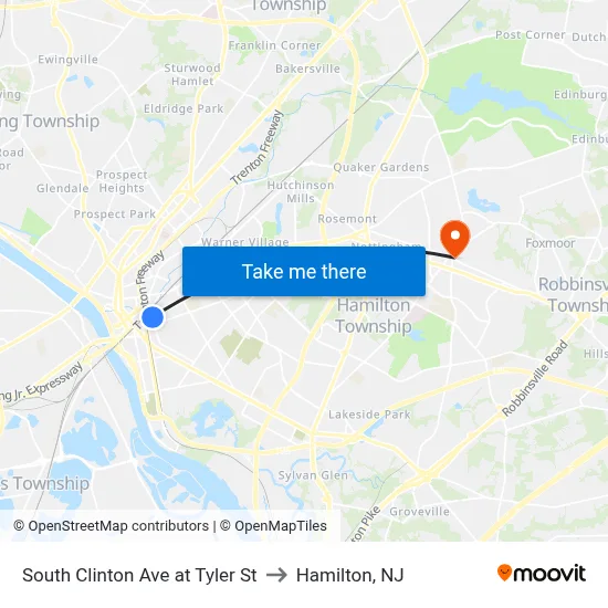 South Clinton Ave at Tyler St to Hamilton, NJ map