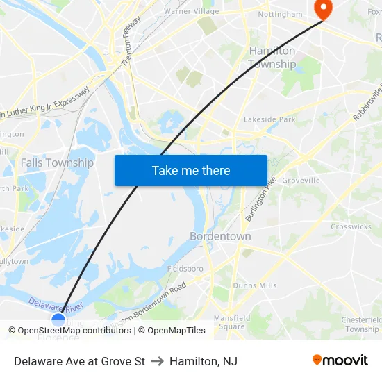 Delaware Ave at Grove St to Hamilton, NJ map
