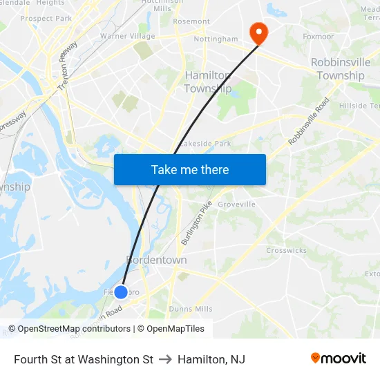 Fourth St at Washington St to Hamilton, NJ map