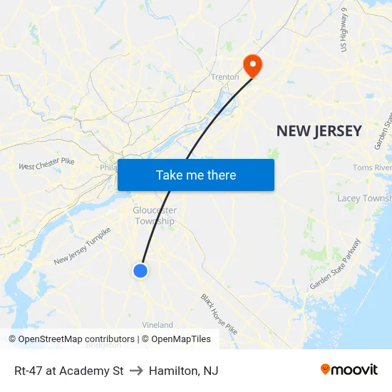 Rt-47 at Academy St to Hamilton, NJ map