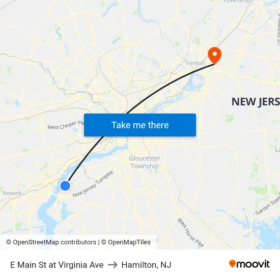 E Main St at Virginia Ave to Hamilton, NJ map