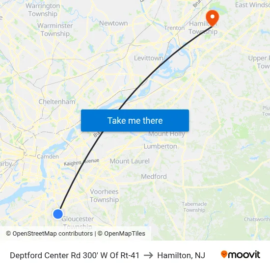 Deptford Center Rd 300' W Of Rt-41 to Hamilton, NJ map