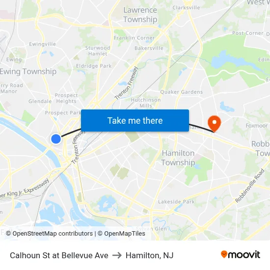 Calhoun St at Bellevue Ave to Hamilton, NJ map