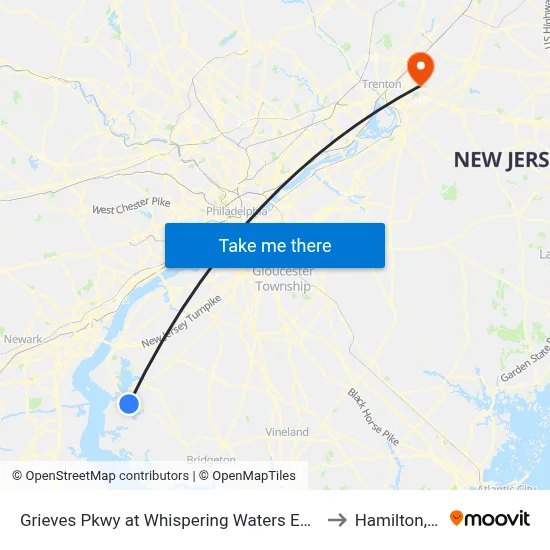 Grieves Pkwy at Whispering Waters Entrance to Hamilton, NJ map