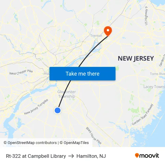 Rt-322 at Campbell Library to Hamilton, NJ map