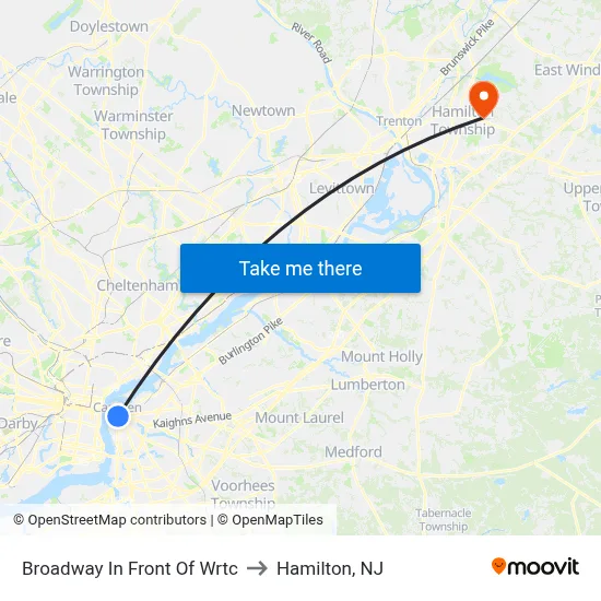 Broadway In Front Of Wrtc to Hamilton, NJ map