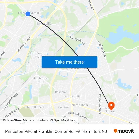 Princeton Pike at Franklin Corner Rd to Hamilton, NJ map