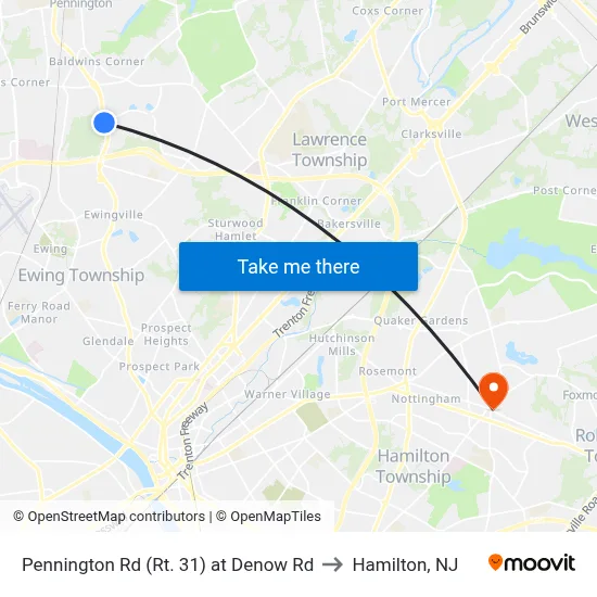 Pennington Rd (Rt. 31)  at Denow Rd to Hamilton, NJ map