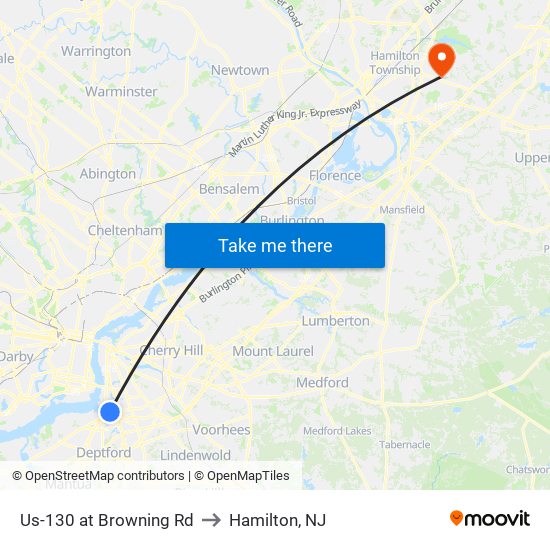 Us-130 at Browning Rd to Hamilton, NJ map