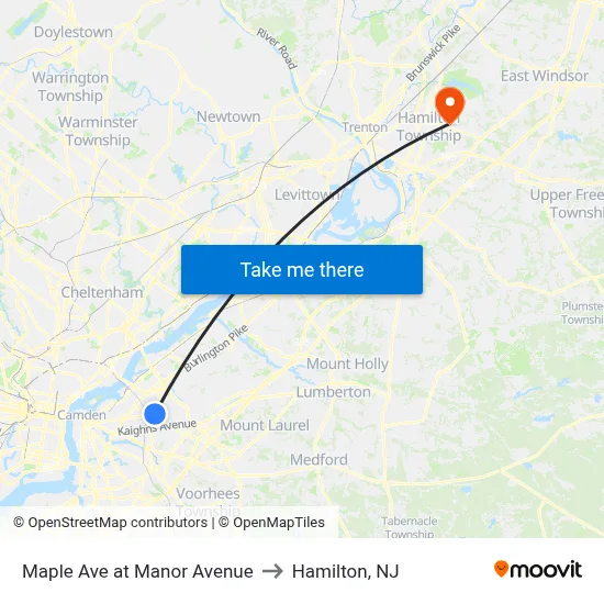 Maple Ave at Manor Avenue to Hamilton, NJ map