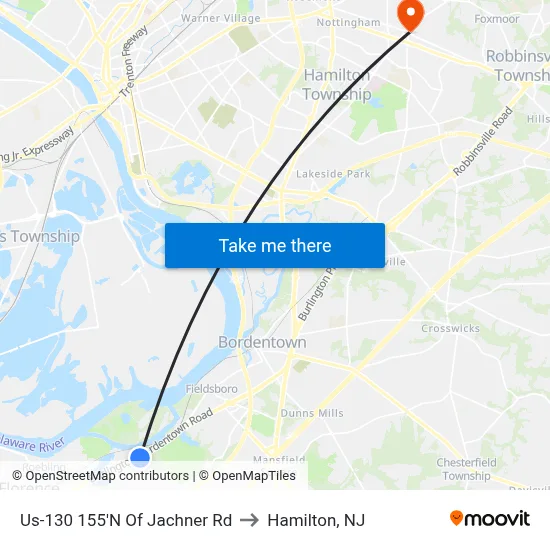 Us-130 155'N Of Jachner Rd to Hamilton, NJ map