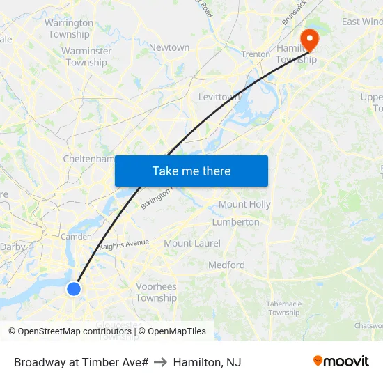 Broadway at Timber Ave# to Hamilton, NJ map