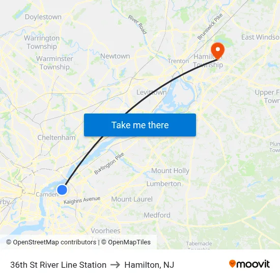 36th St River Line Station to Hamilton, NJ map