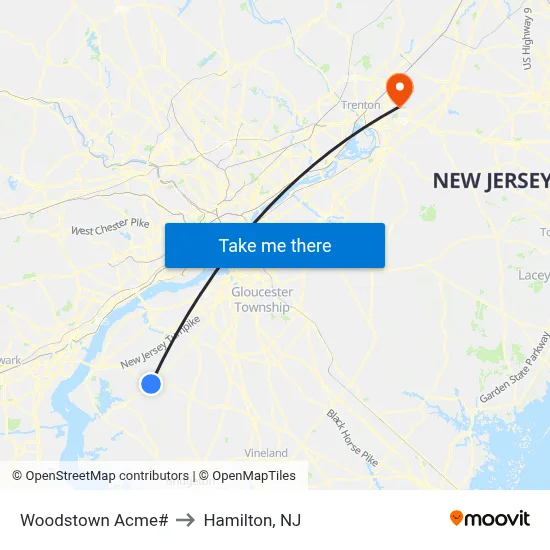 Woodstown Acme# to Hamilton, NJ map