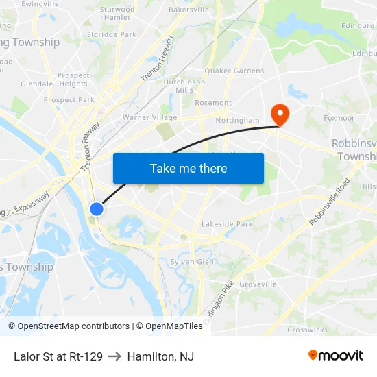 Lalor St at Rt-129 to Hamilton, NJ map
