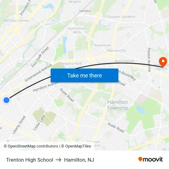 Trenton High School to Hamilton, NJ map