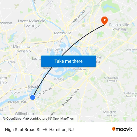 High St at Broad St to Hamilton, NJ map
