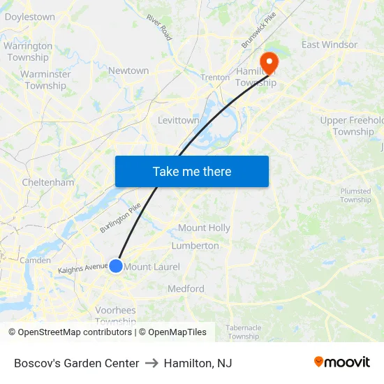 Boscov's Garden Center to Hamilton, NJ map