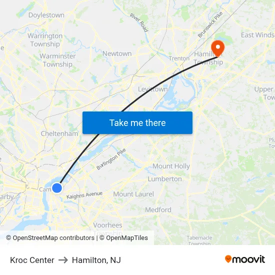 Kroc Center to Hamilton, NJ map