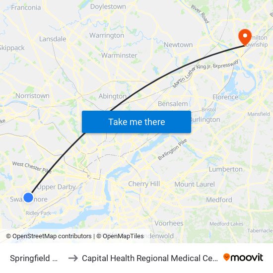 Springfield Mall to Capital Health Regional Medical Center map