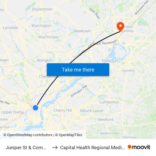 Juniper St & Commerce St to Capital Health Regional Medical Center map