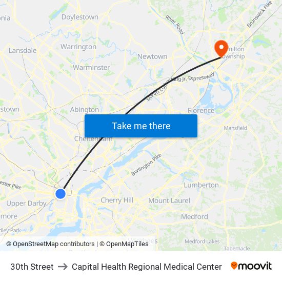 30th Street to Capital Health Regional Medical Center map