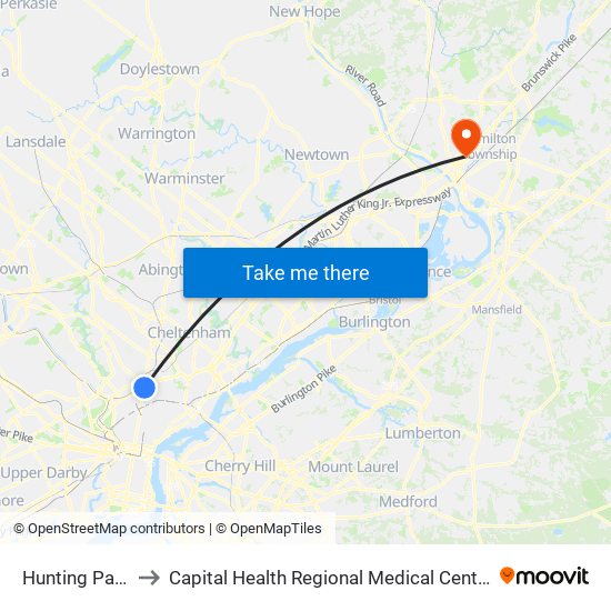 Hunting Park to Capital Health Regional Medical Center map