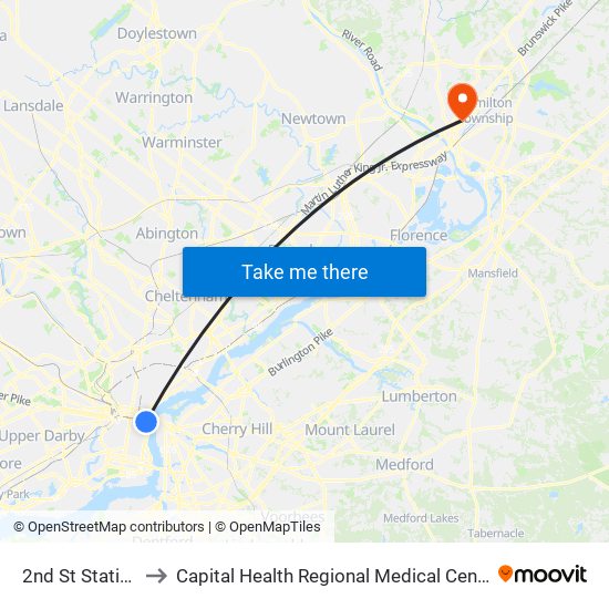 2nd St Station to Capital Health Regional Medical Center map