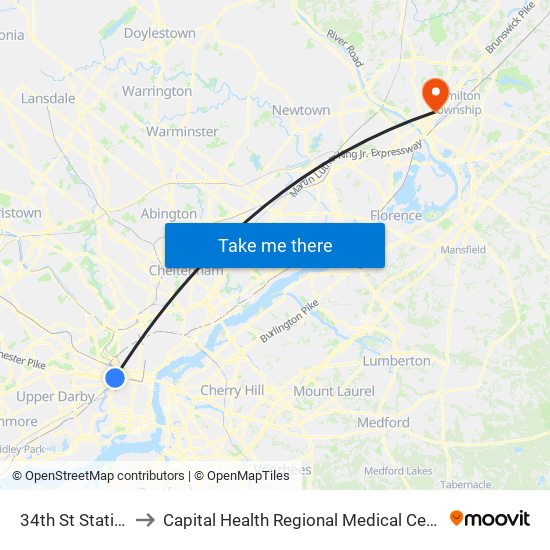 34th St Station to Capital Health Regional Medical Center map