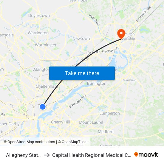 Allegheny Station to Capital Health Regional Medical Center map