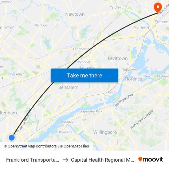 Frankford Transportation Center to Capital Health Regional Medical Center map