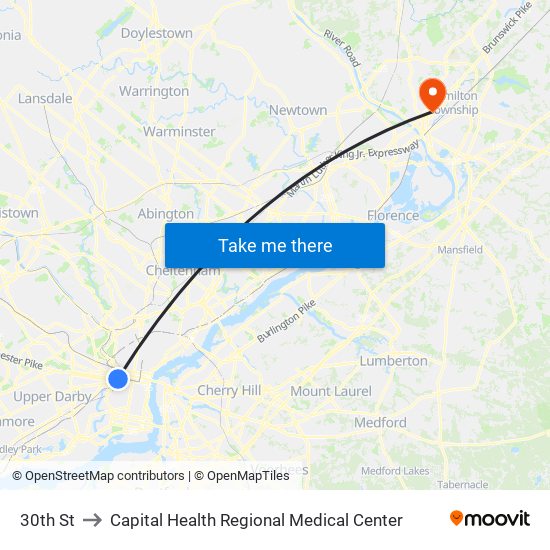30th St to Capital Health Regional Medical Center map