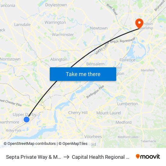 Septa Private Way & Macdade Blvd to Capital Health Regional Medical Center map